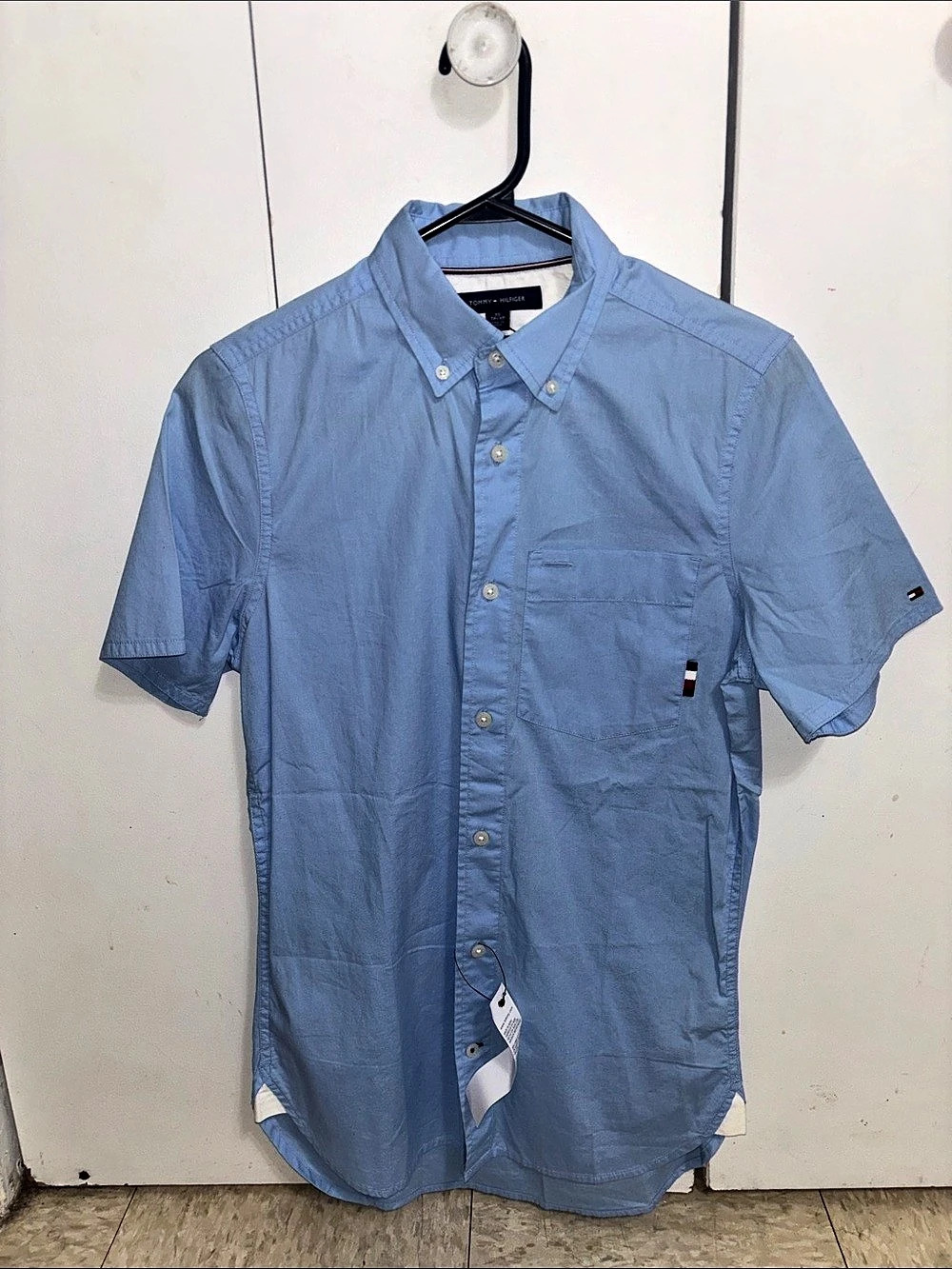 Tommy Hilfiger Slim Fit Stretch Short Sleeve Button-Down Shirt Blue XS NWT